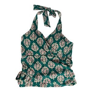 Boden Green and Pink Paisley Halter Swim Top